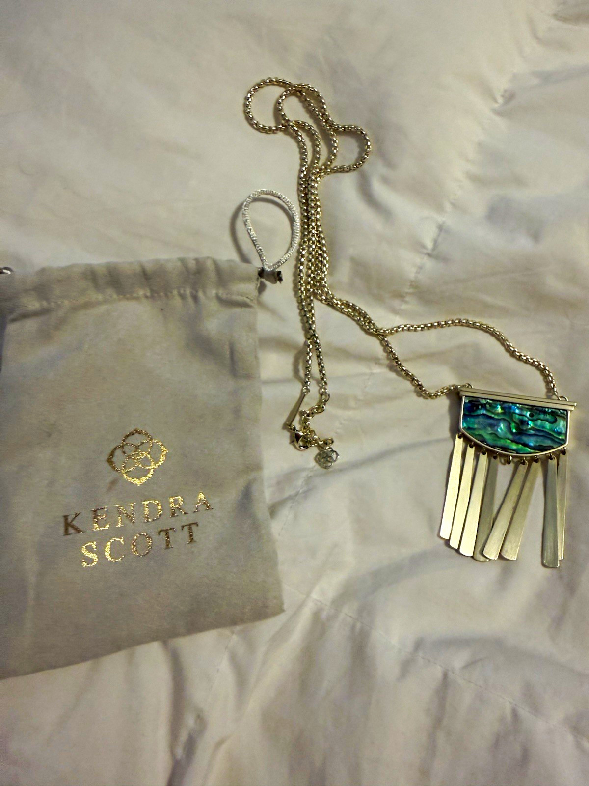 Kendra Scott Silver Abalone Mother of Pearl Rectangle Tassel Pendant Necklace