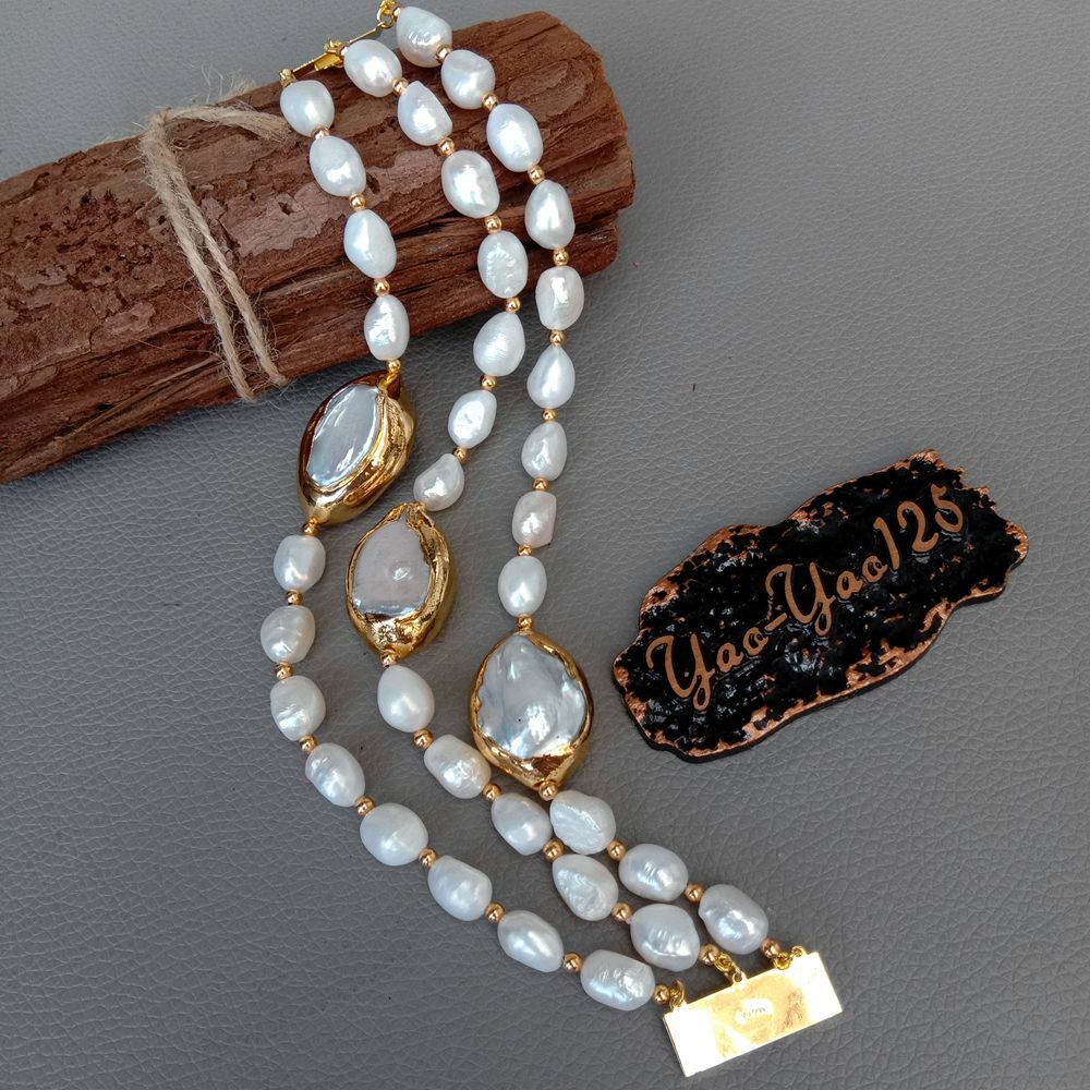 8” 3 Rows Cultured White Baroque Pearl White Keshi Pearl Bracelet