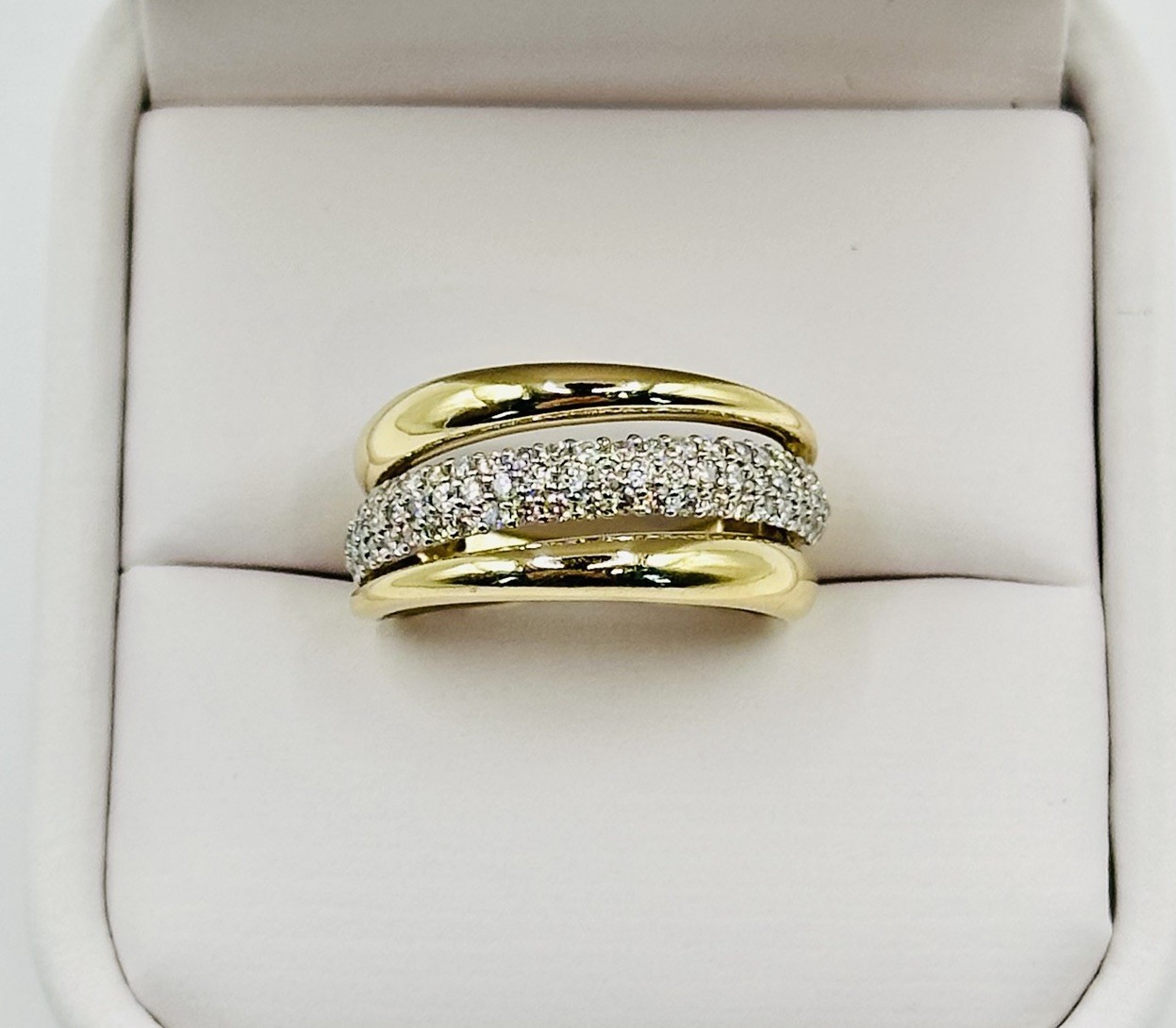 .50ctw Natural Diamond Pavé Cluster Three-Row Band Ring 14k Yellow Gold 10.3mm
