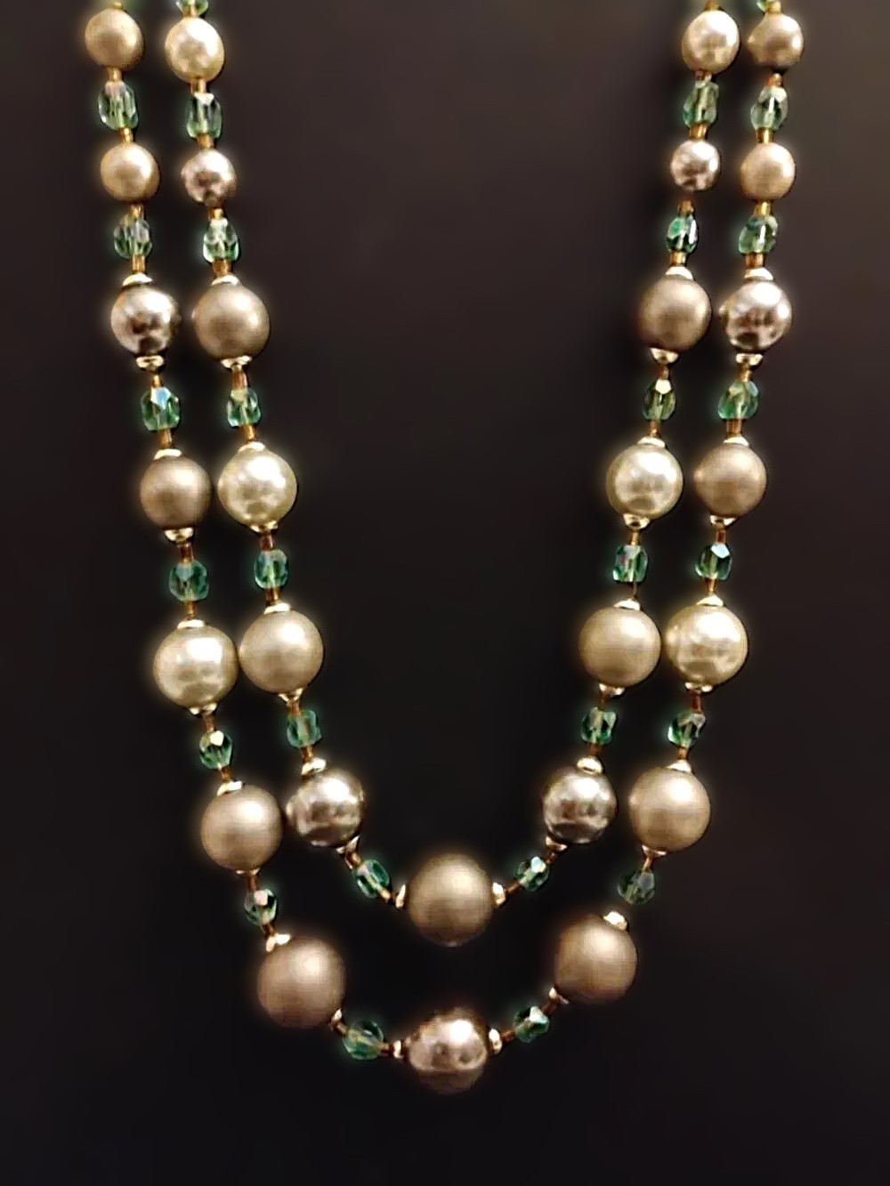 Vintage Double Strand Aurora Borealis Champagne Pearl Necklace