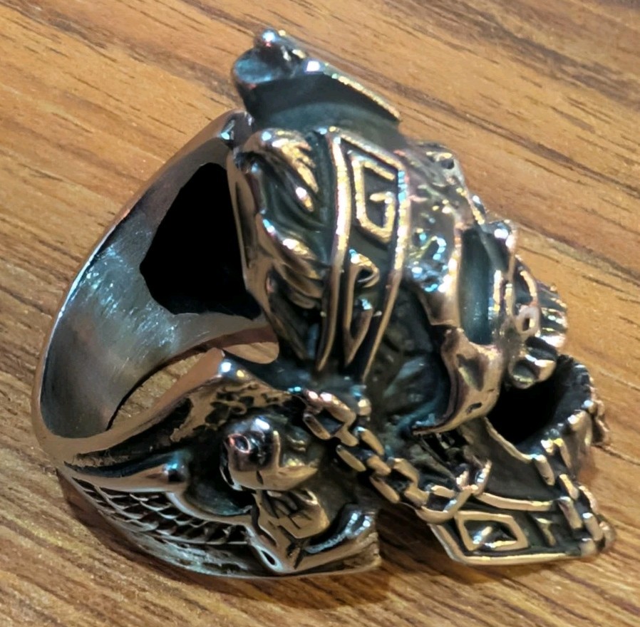 Stainless Steel Skull Biker Ring Silver Metal Gothic Punk Heavy Biker Ring 12