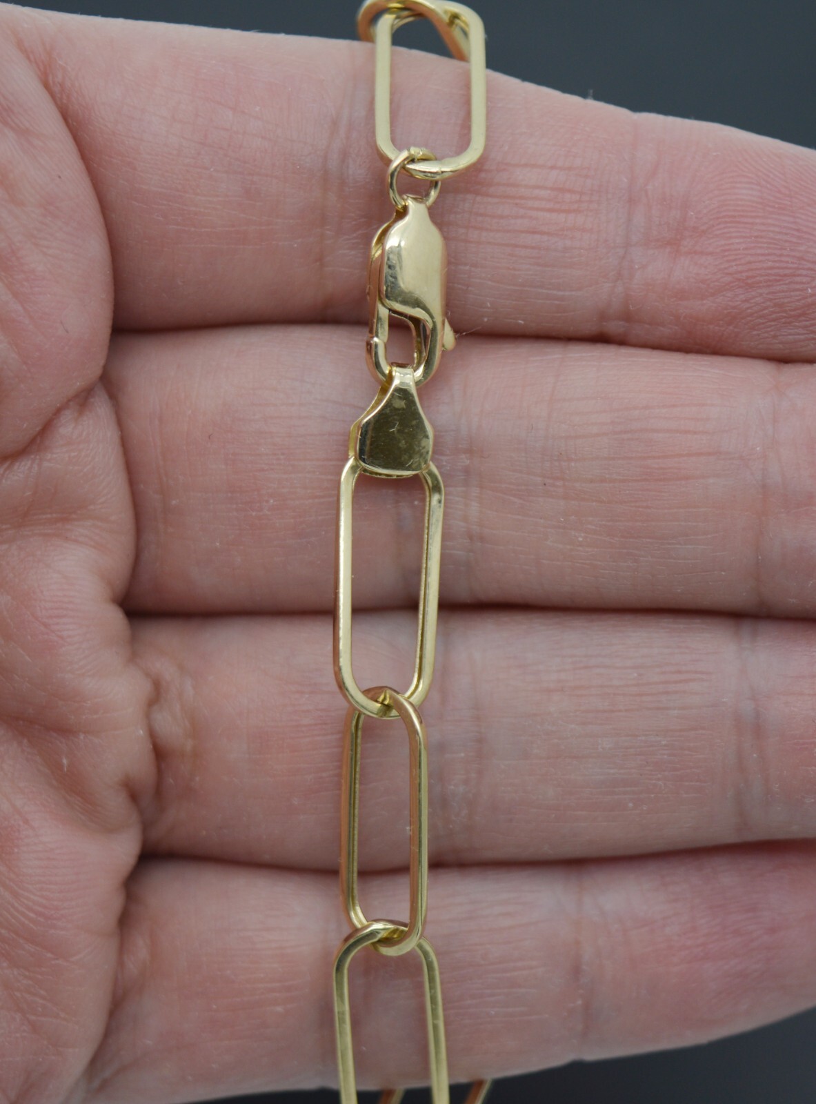 Real 14K Solid Yellow Gold 7.7mm Paperclip Link 7.1/4″ Charm Bracelet 3.4gram