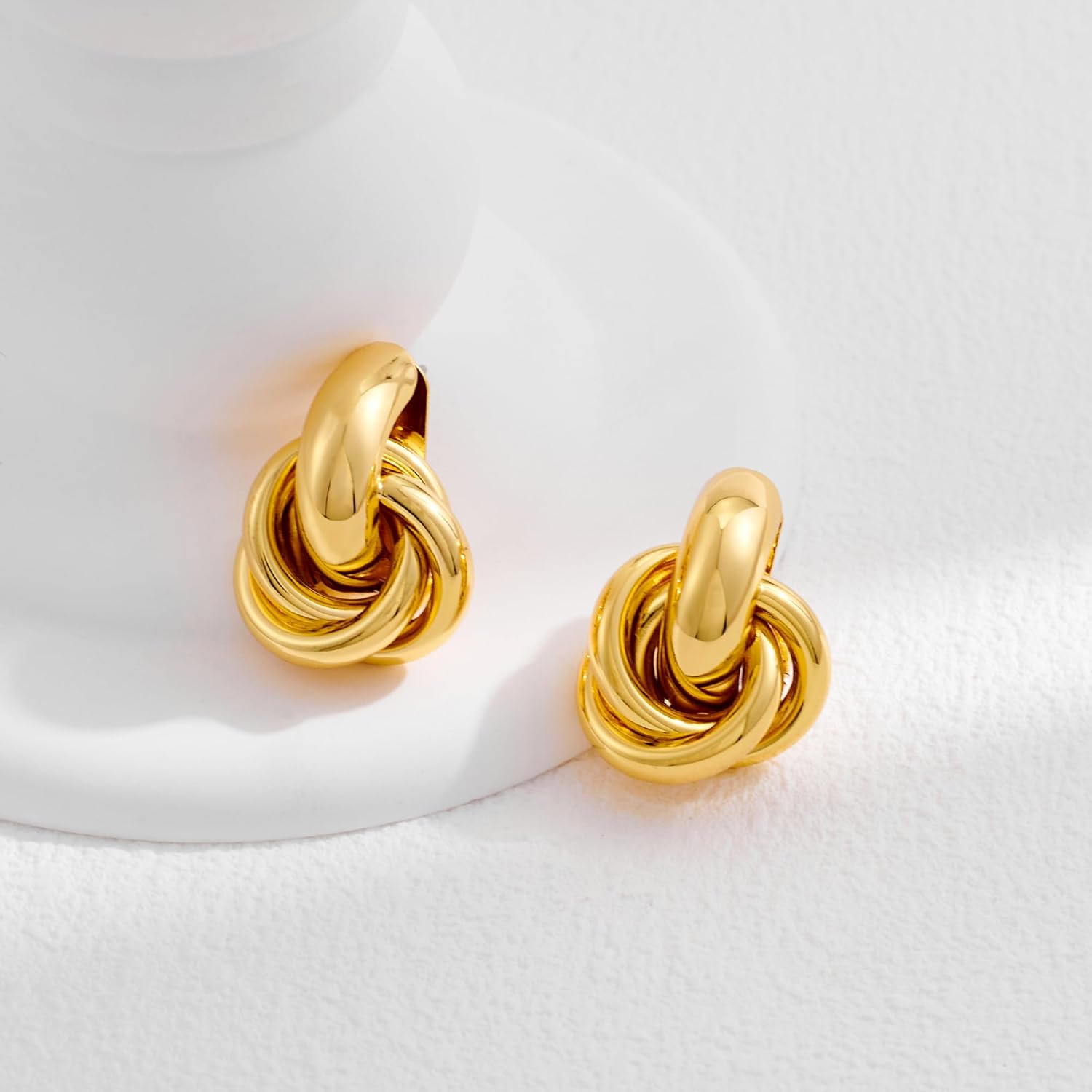 Gold Geometric Drop Dangle Earrings for Women Chunky Trendy Knot Stud Small Twis