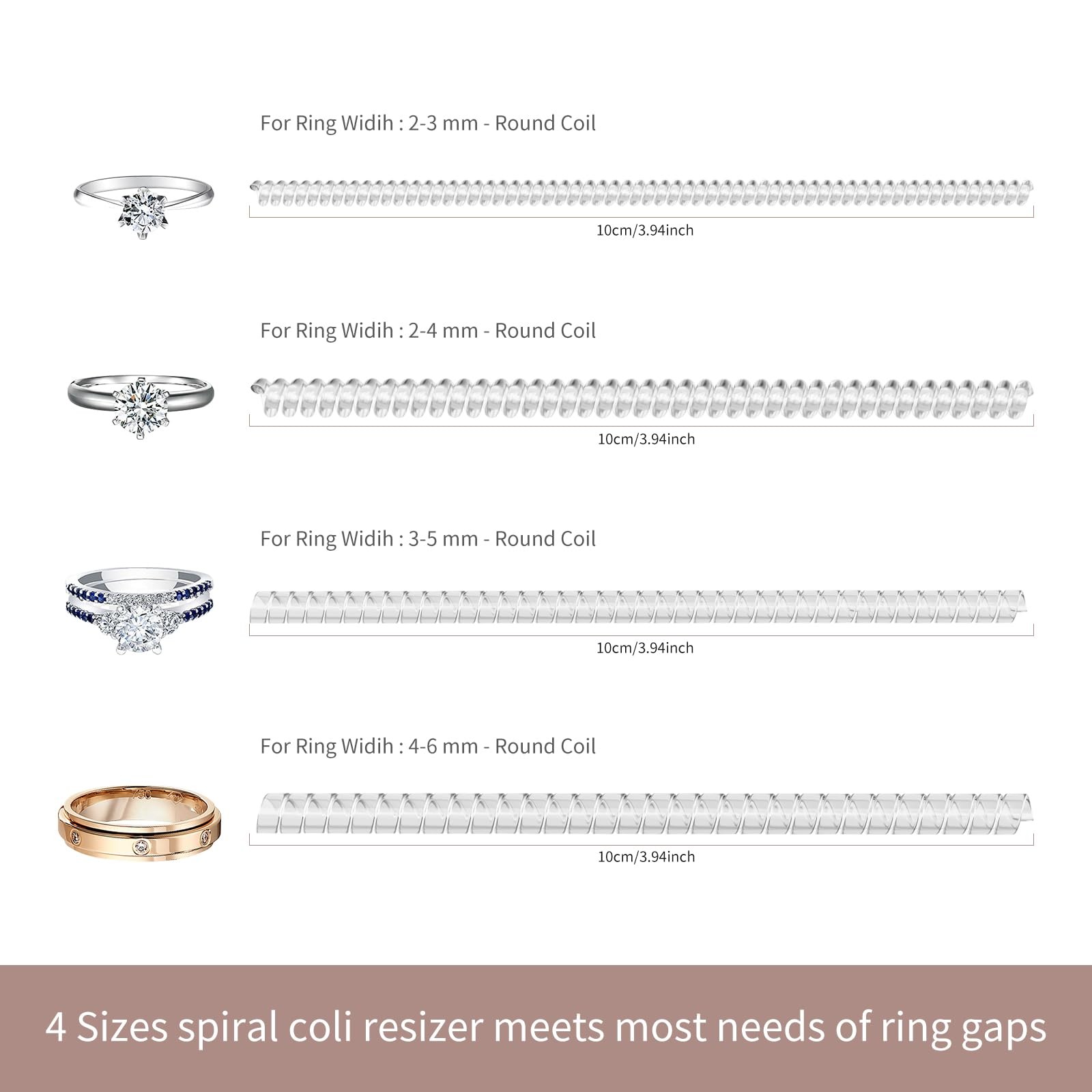 Ring Sizers for Loose Rings – 12 Pack, 4 Sizes Resizer, transparent