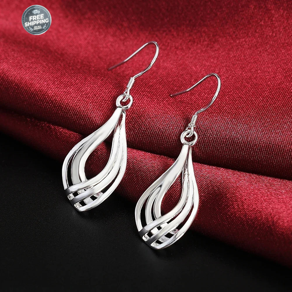 2Pair Womens 925 Sterling Solid Silver Polished Long Drop Dangle Charm Earrings