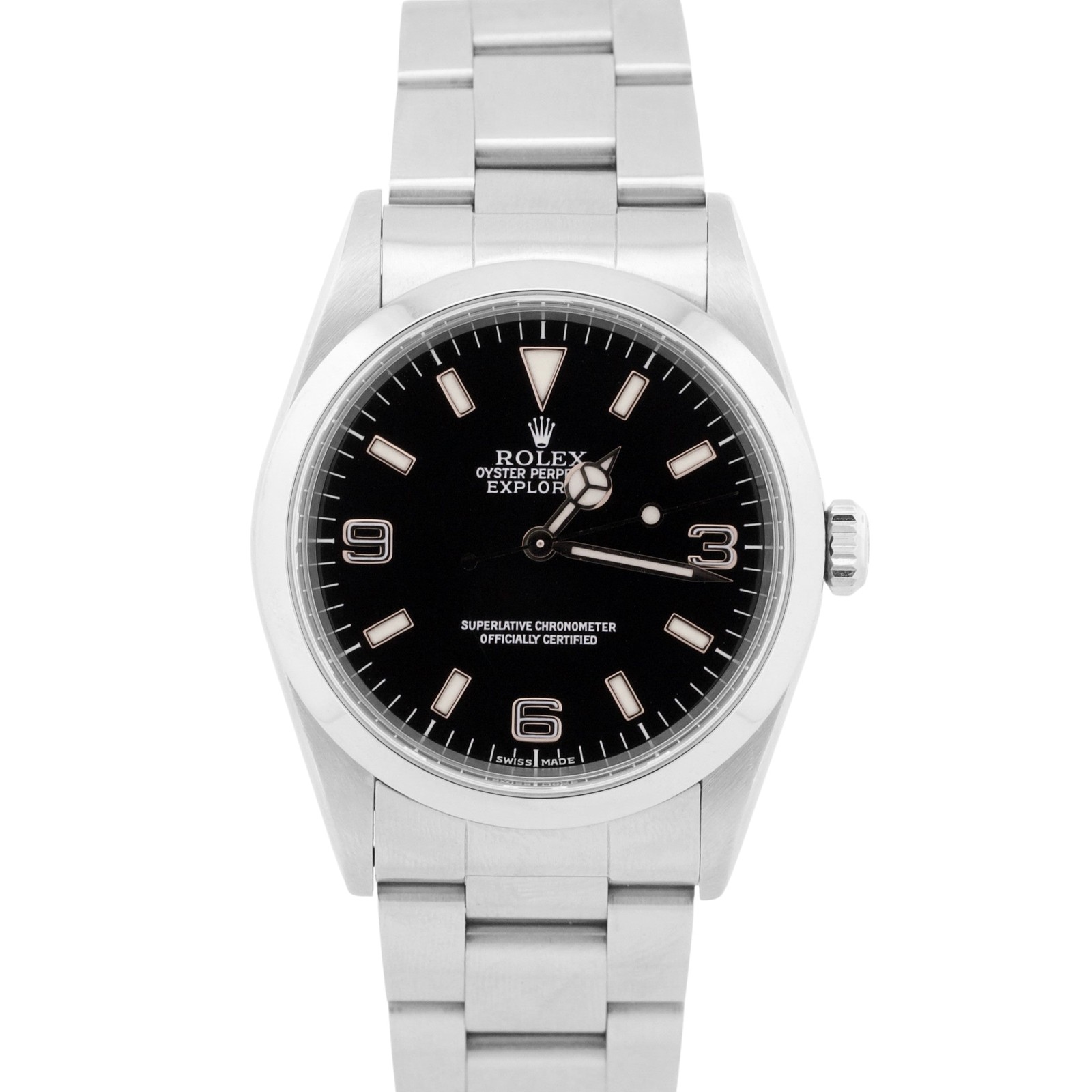 Rolex Explorer I BLACK 36mm 3-6-9 Stainless Steel Automatic NO-HOLES Watch 14270