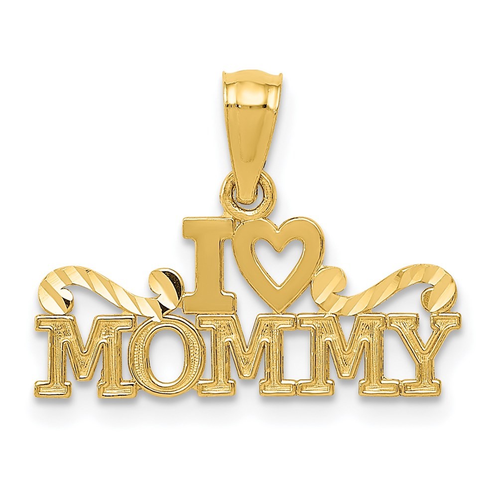 14K Yellow Gold I HEART MY MOM Charm Pendant 0.55g