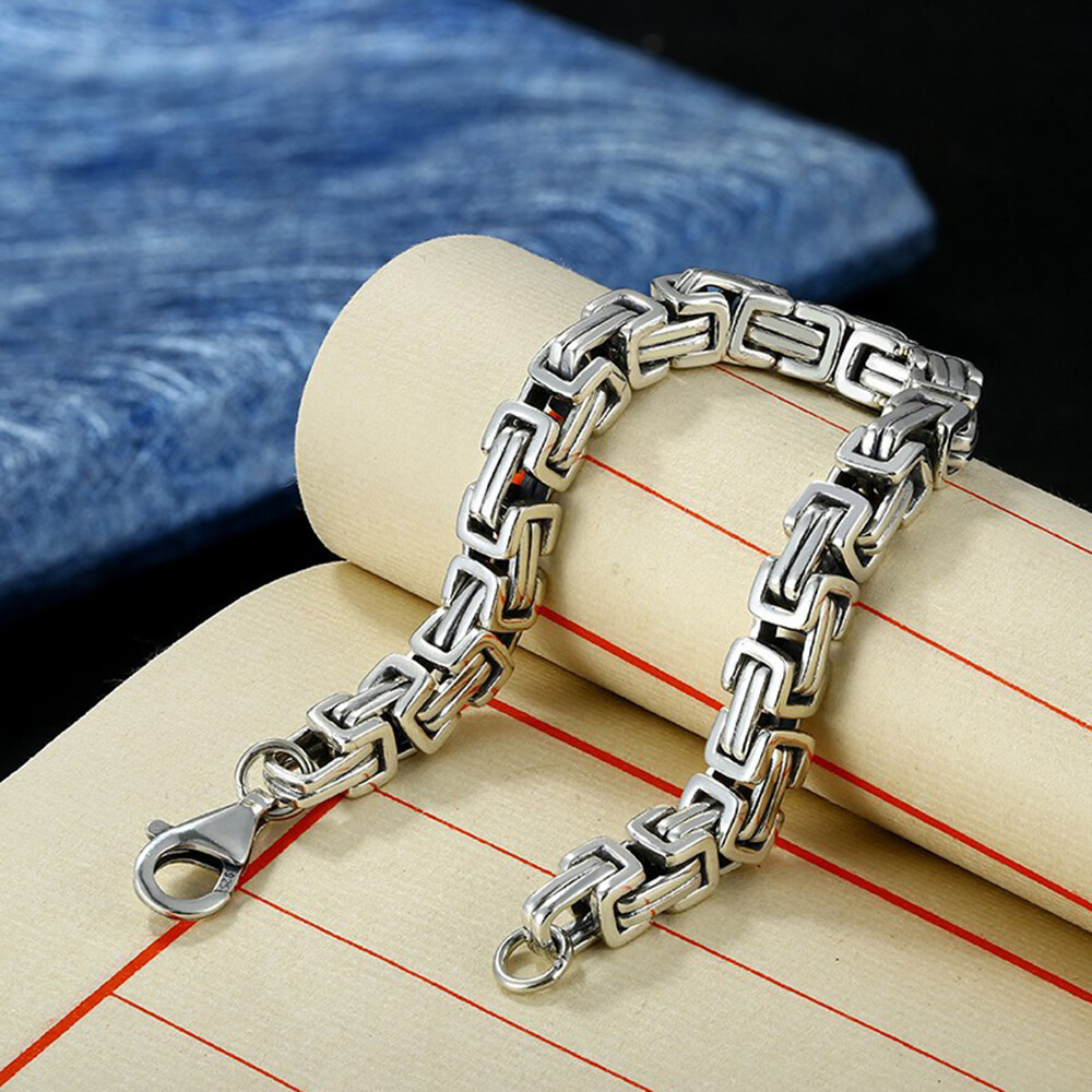 Solid 925 Sterling Silver 5mm Square Link Chain Bracelet 7.1-8.66inch Length
