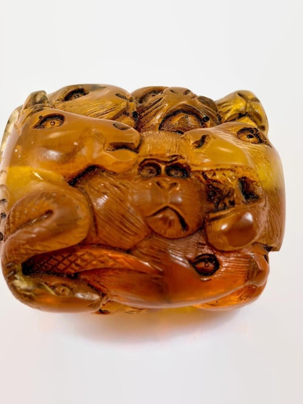 Amber Pendant, Bead, Carved, Animals, Horse, Cat, Bird, Snake, Rabbit, Vintage