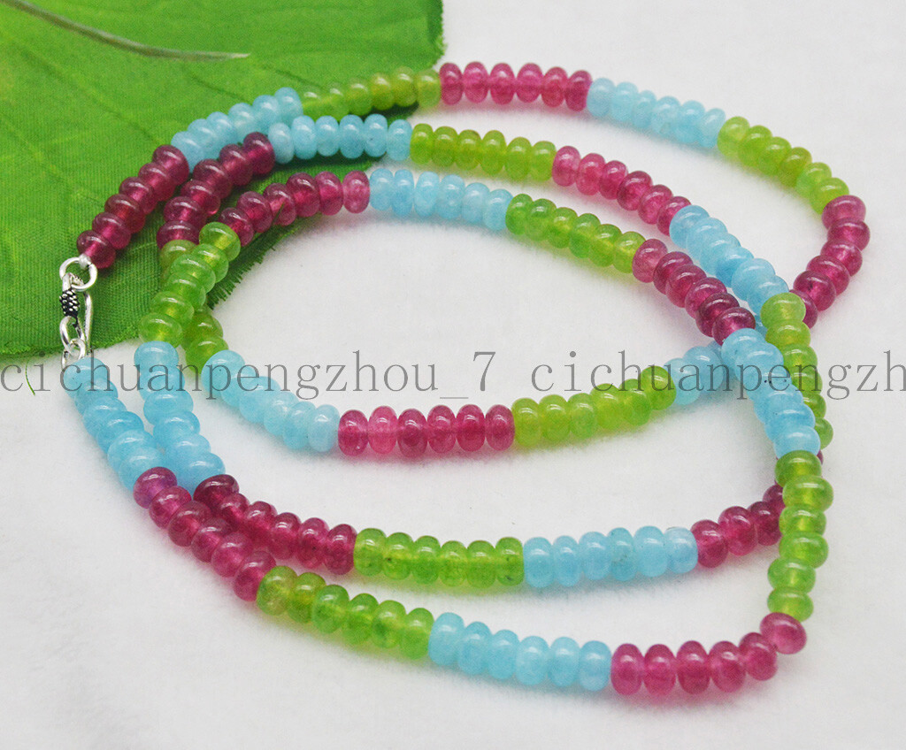 Pretty 4x6mm Multicolor Rondelle Gemstone Beads Necklaces Silver Clasp 18-36″ AA
