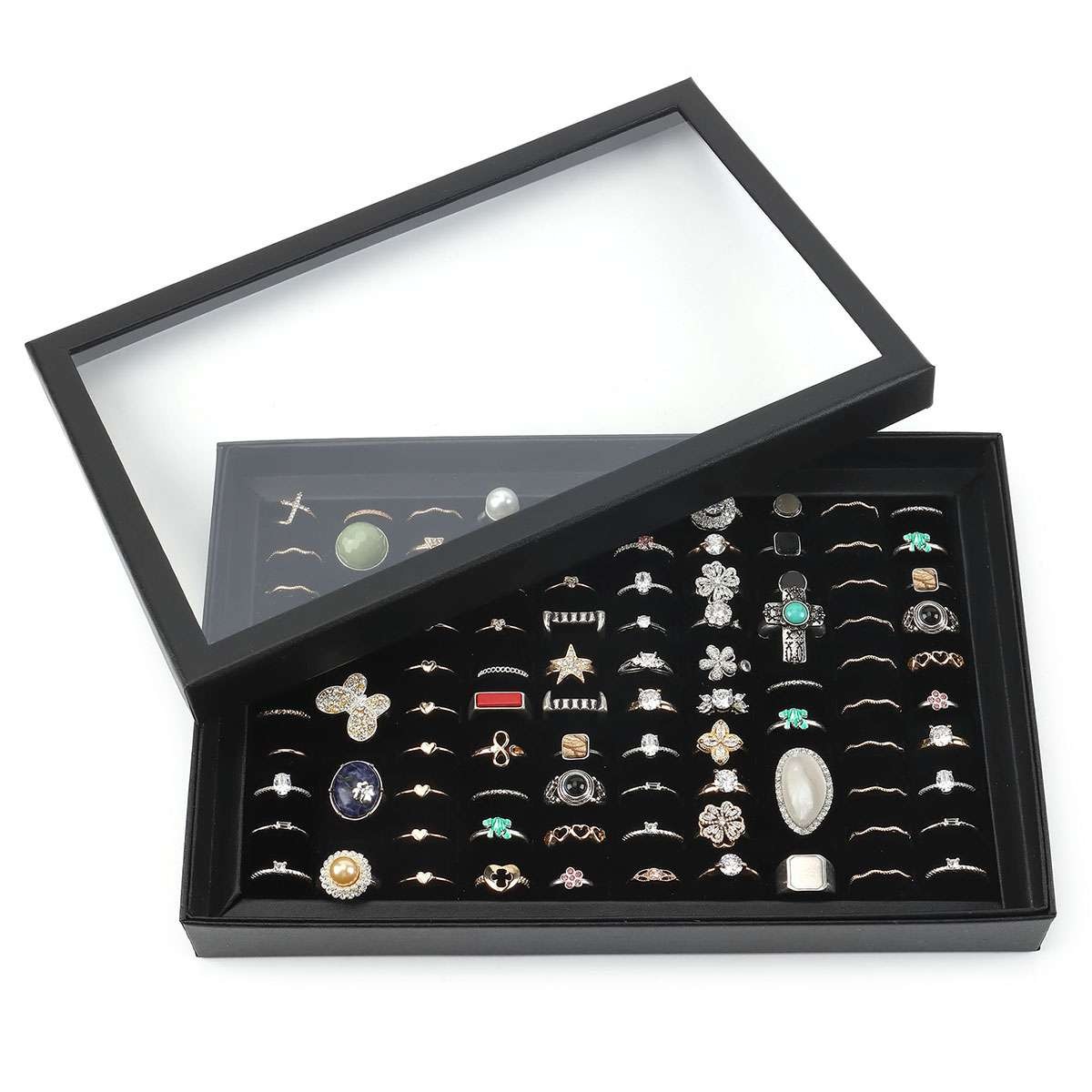 2 Pack 100 Slots Jewelry Ring Display Organizer Tray Holder Storage Boxes Case
