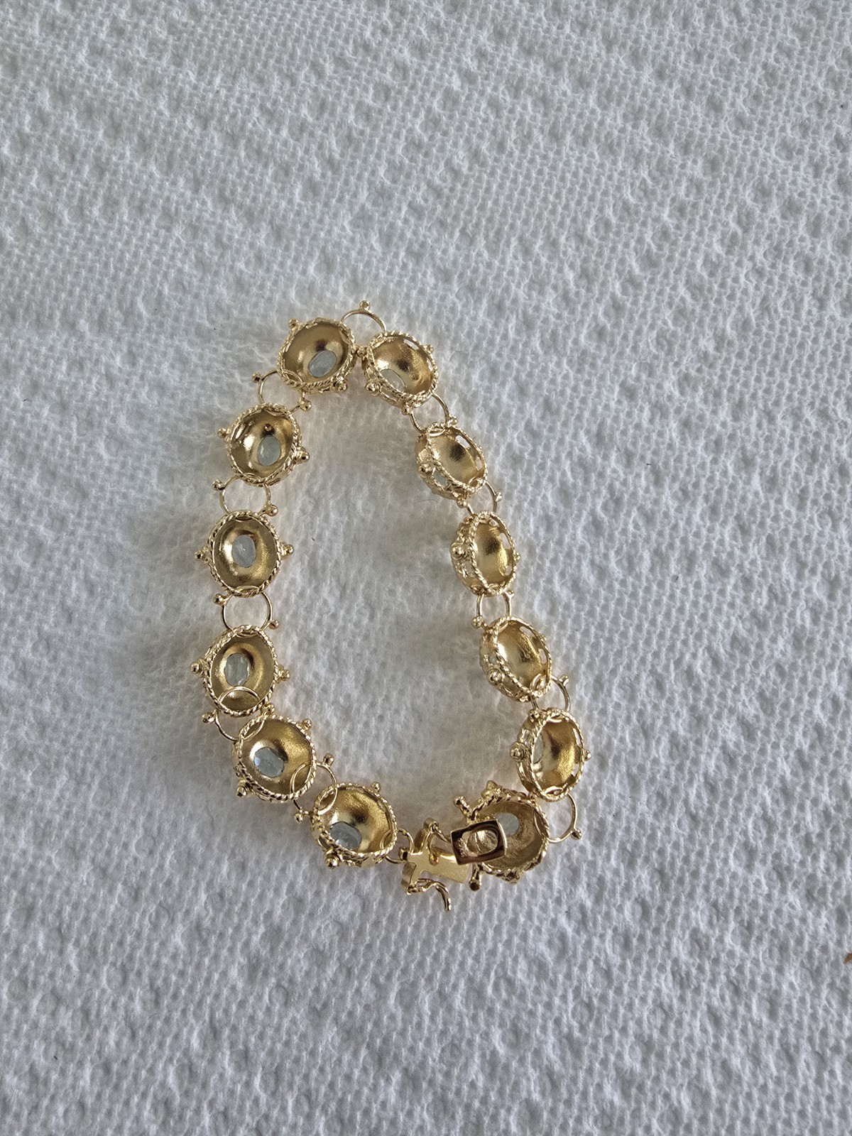 Gold Tone Link Bracelet Oval Blue Topaz Stones