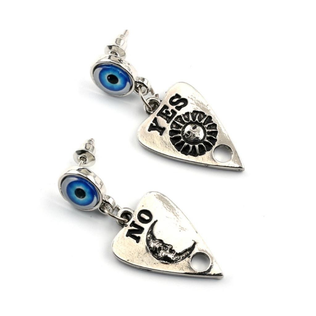 OUIJA PLANCHETTE EARRINGS 1.5″ Evil Eye Yes No Occult Stainless Steel Posts NEW