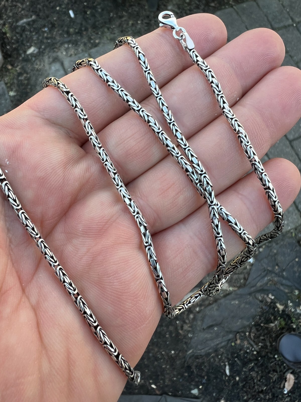 Solid 925 Sterling Silver Black Rhodium Byzantine Rope Chain Necklace 2mm 16-30″