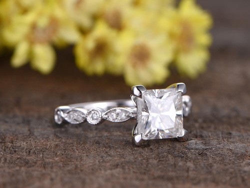 Princess Cut Lab Grown Diamond Wedding Ring 14K White Gold 2.12 Ct