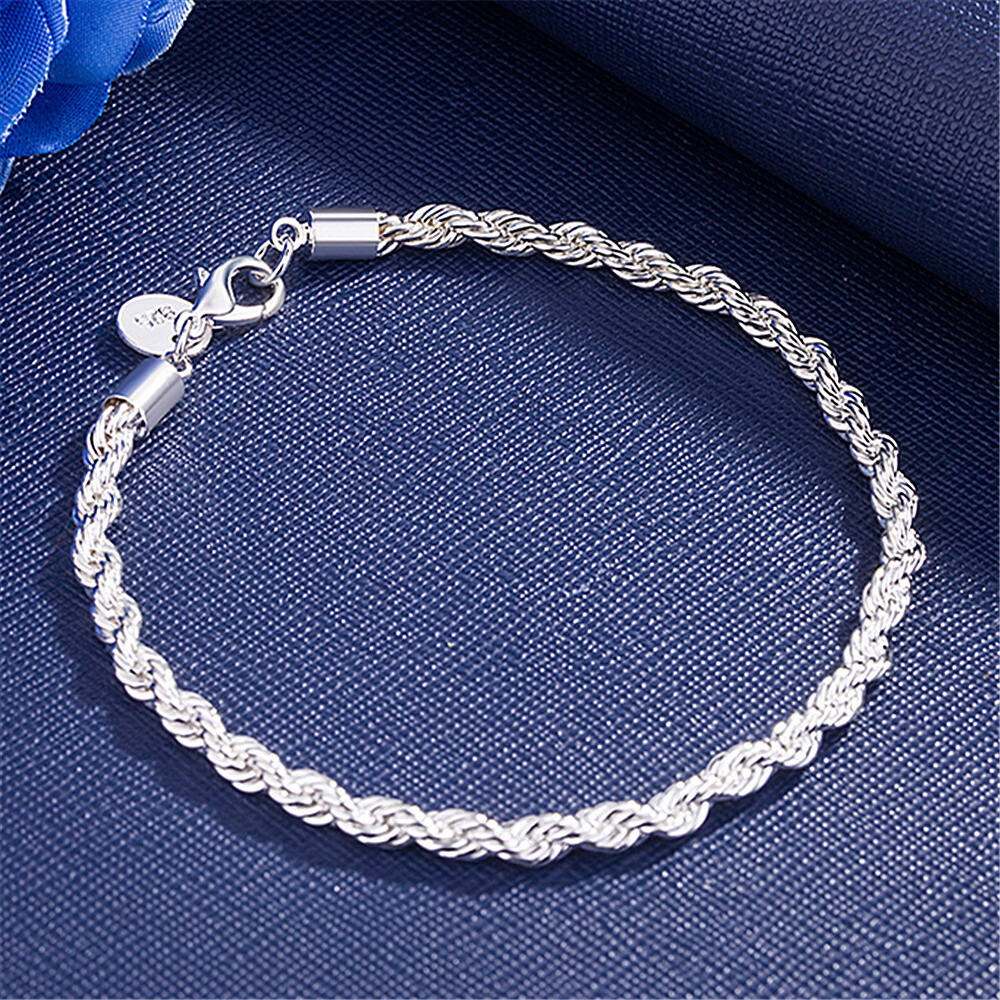 Unisex Women’s 925 Sterling Silver Bracelet Size 8 Inches 4MM lobster Xmas Gifts