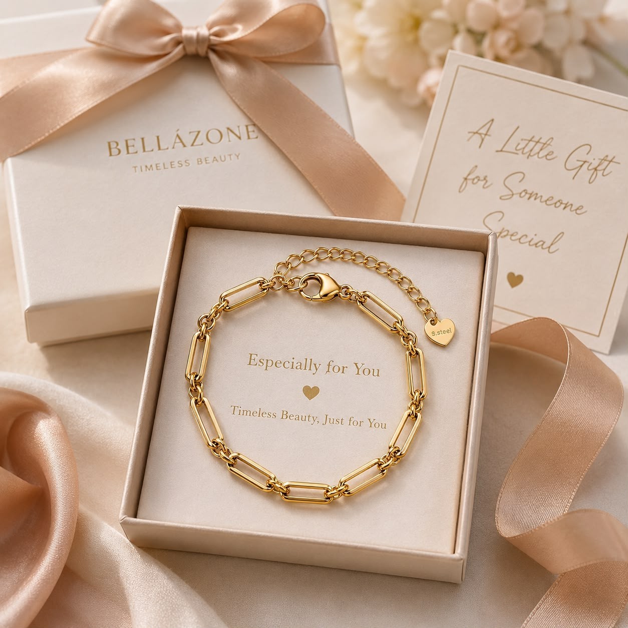 Gold Paperclip Bracelet for Women, Stainless Steel Adjustable Chain, Minimalist