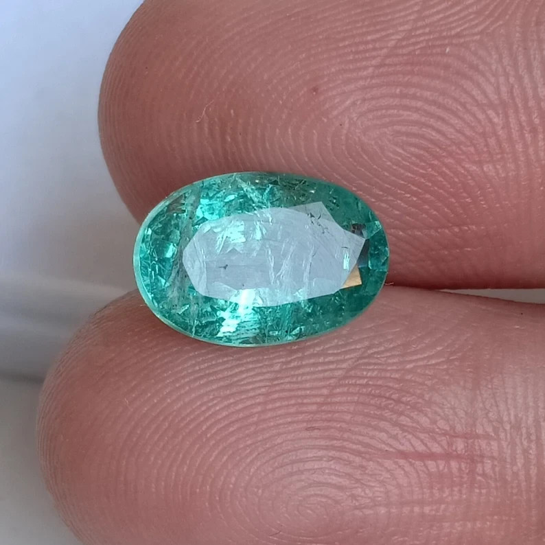 3.12 Ct Blueish Green Emerald Oval Shape Unheated Untreated Loose Gemstone