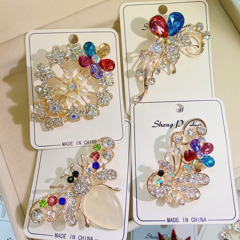 Bulk 12pcs Mix Crystal CZ Pearl Floral Brooches Lot Random Wedding Gift Jewelry