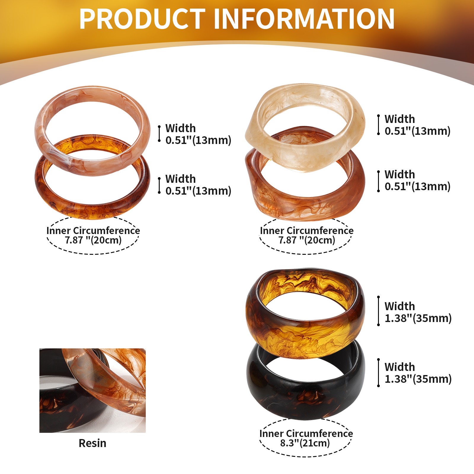 6pcs Women’s Chunky Acrylic Bracelet Set Irregular Geometric Resin Wide Bangle