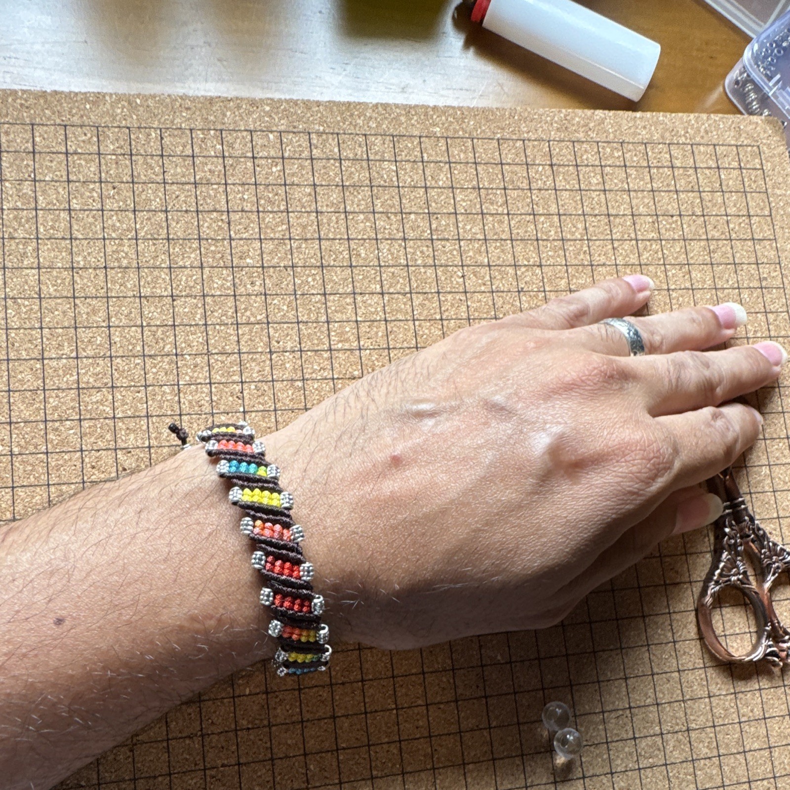 Handmade Multicolor Beaded Adjustable Cord Bracelet Slide Closure No Stone