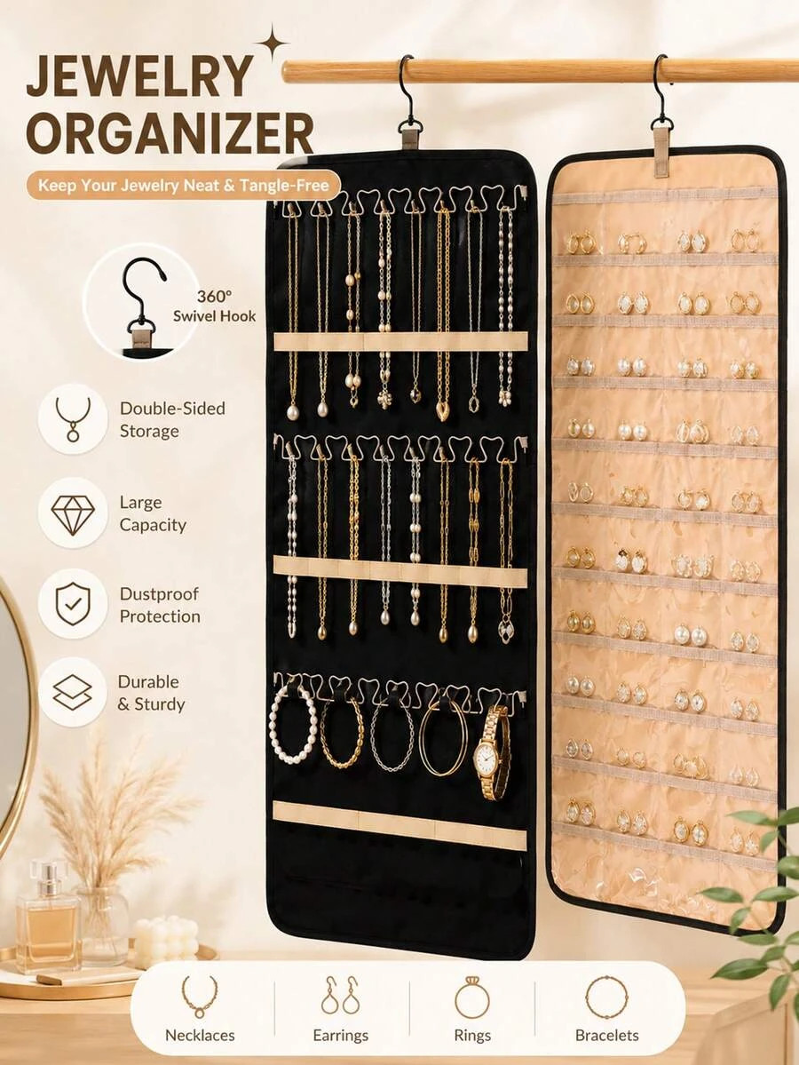 Hanging Jewelry Organizer Necklace Holder Travel Roll Storage Case