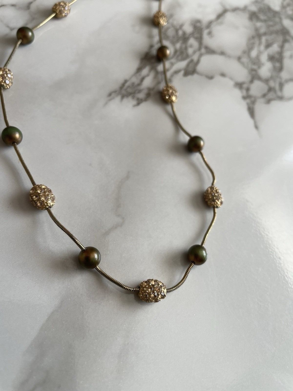 Monet Signed Gold Tone Station Beaded Necklace, Lobster, Extender