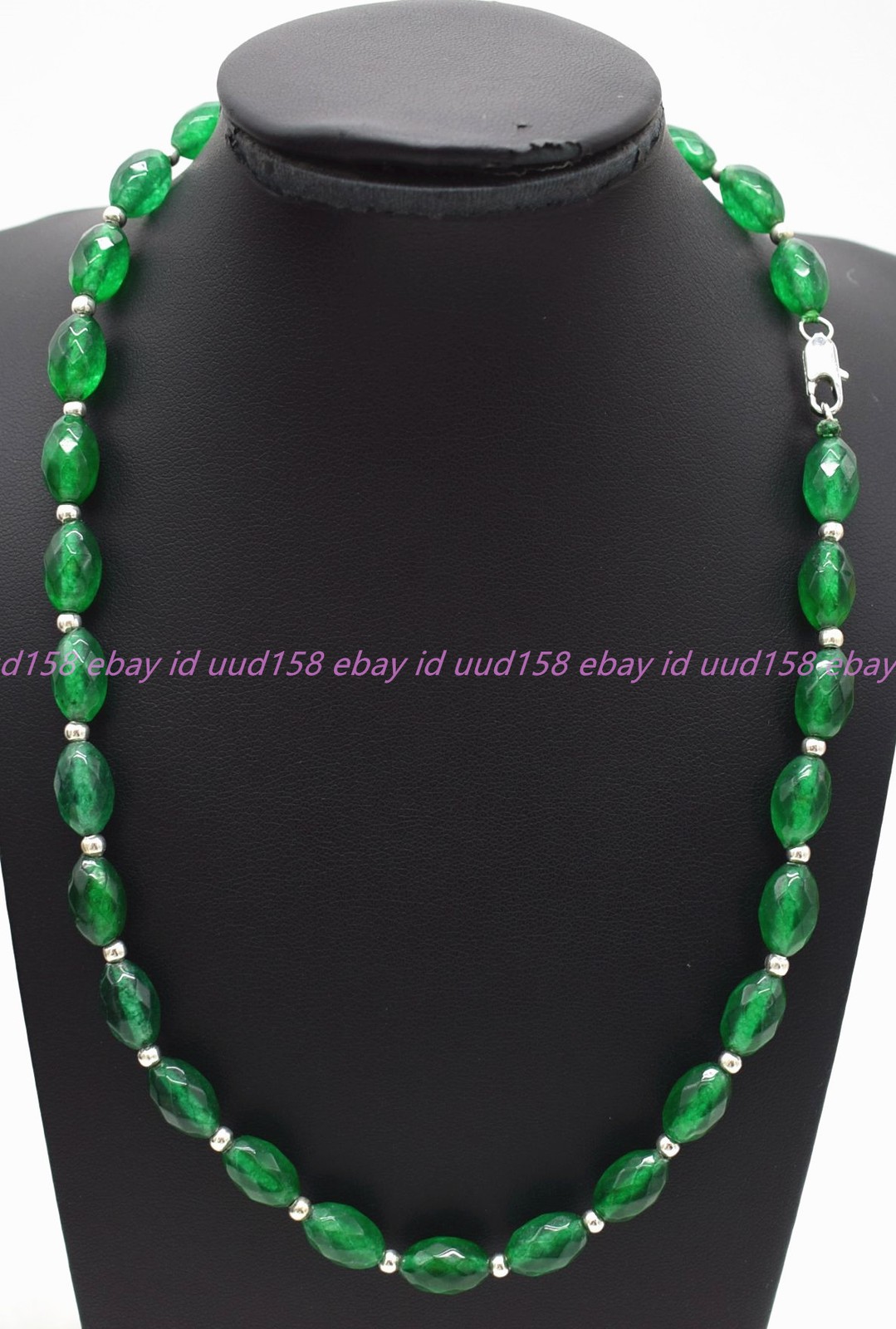 Handmade Natural 8x10mm Faceted Green Jade Gemstone Rice Beads Necklace 16-36in