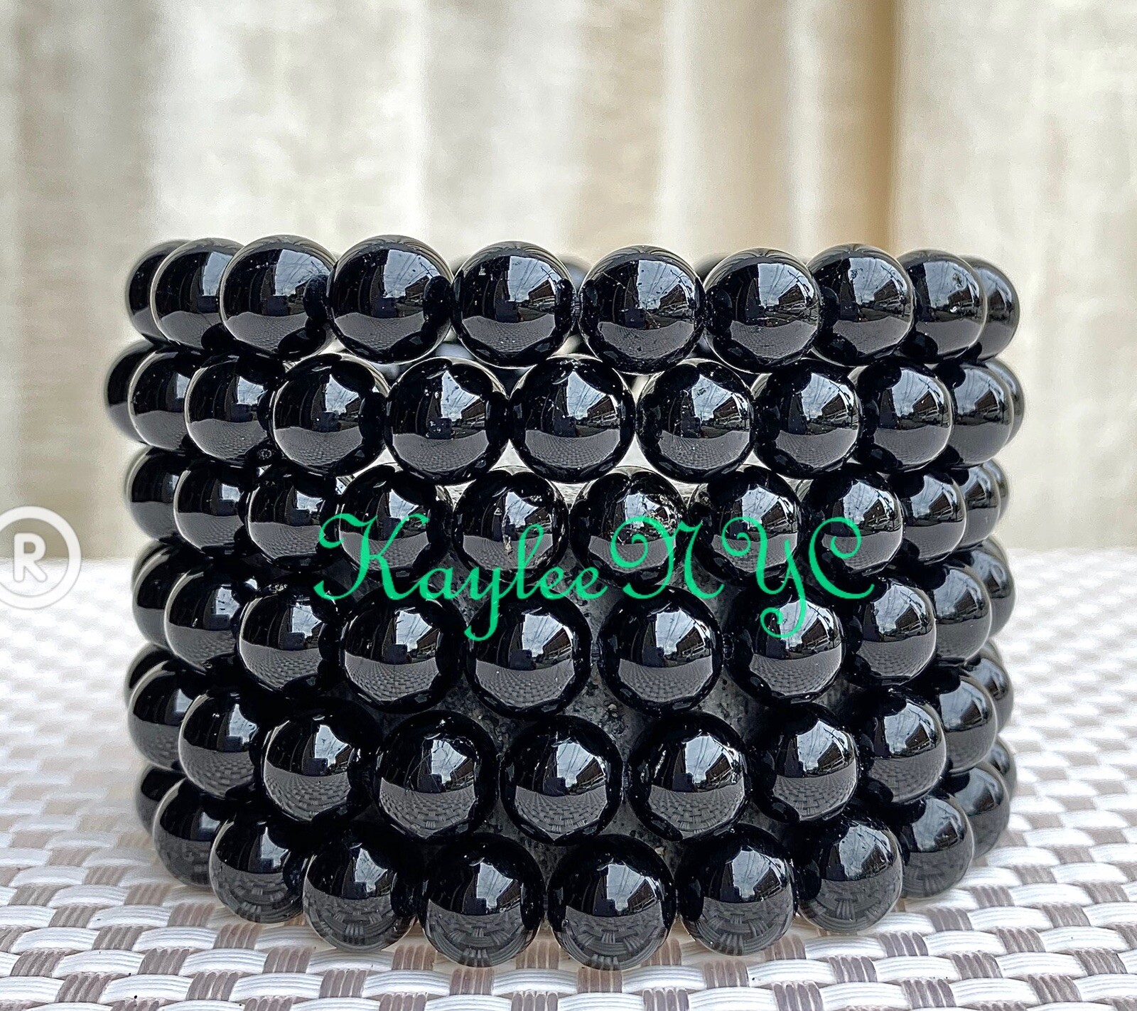 Wholesale Lot 6 Pcs Black Tourmaline 8mm 7.5” Crystal Healing Stretch Bracelet