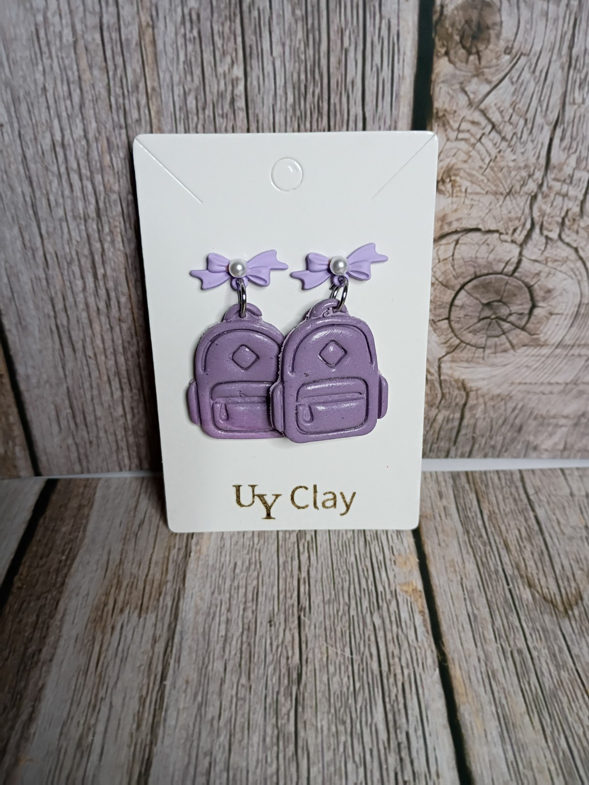Handmade Purple Backpack Ribbon Bow Polymer Clay Earrings – Hypo-allergenic