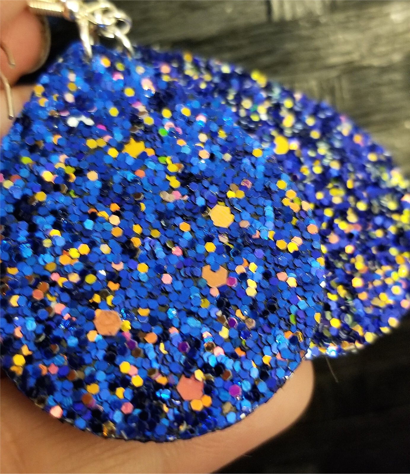 Blue Glitter Double Sided FAUX Leather Earrings with Color Shifting Glitter