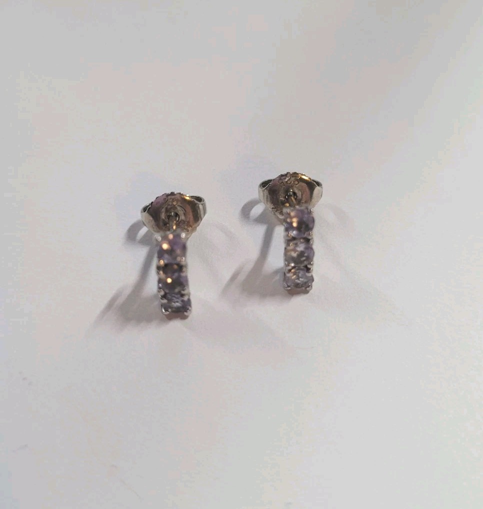 Sterling Silver Tanzanite 3 Stone Stud Earrings Light Purple
