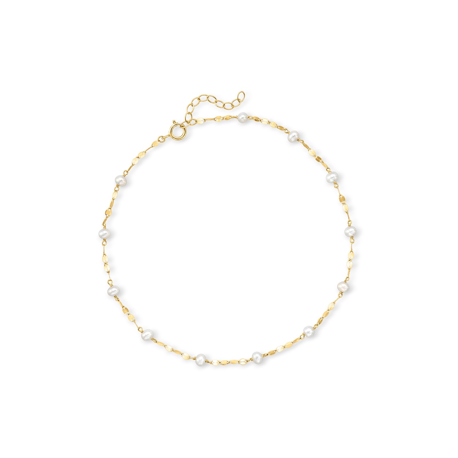 Ross-Simons 3-3.5mm Cult Prl Station Lumachina-Chain Anklet in 14k Gold 9 inches