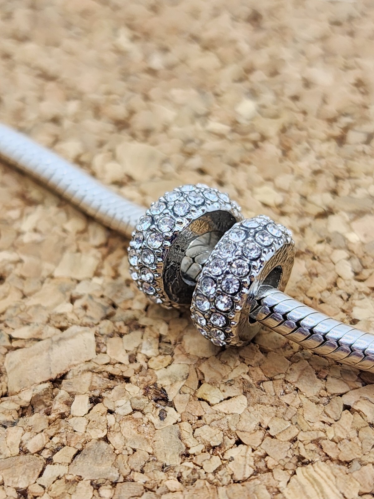 2 Authentic Sparkling Silver Cz Spacer European Charm Beads