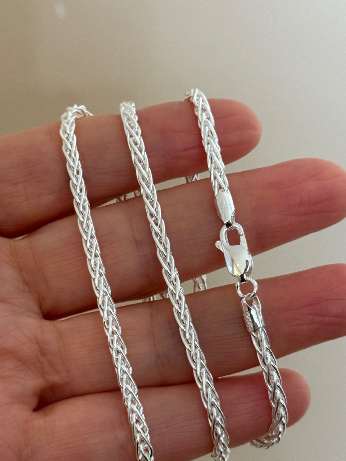925 Spiga Wheat Chain Necklace ( 3.5MM ) High Polished