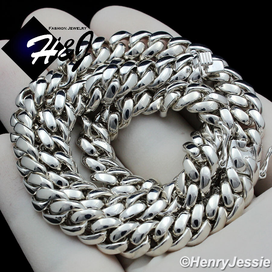 18″-24″MEN 925 STERLING SILVER 10MM PLAIN MIAMI CUBAN CURB CHAIN NECKLACE*SN20