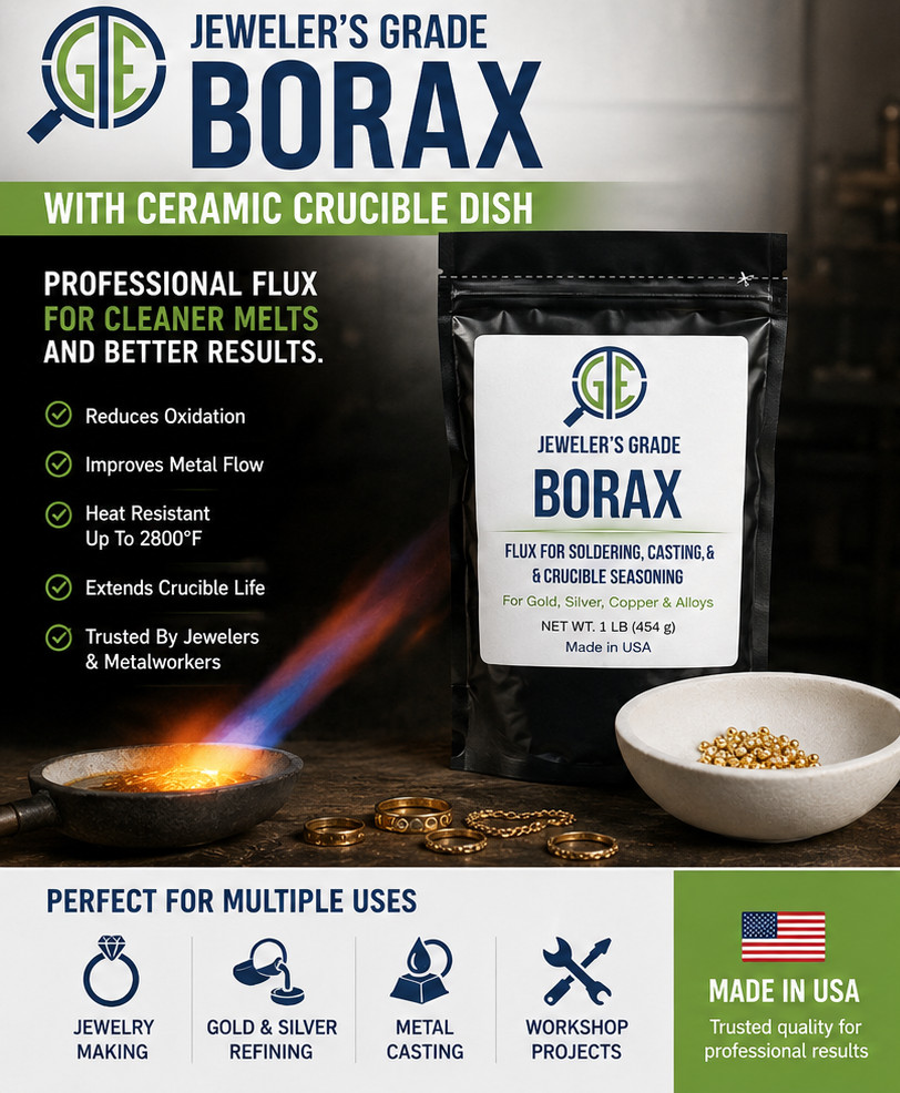 Borax Flux Kit 1 lb w/ 3″ Ceramic Crucible Jewelry Gold Silver Copper Melting