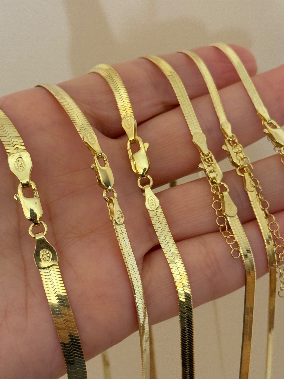 925 Sterling Silver Gold Herringbone Chain Necklace