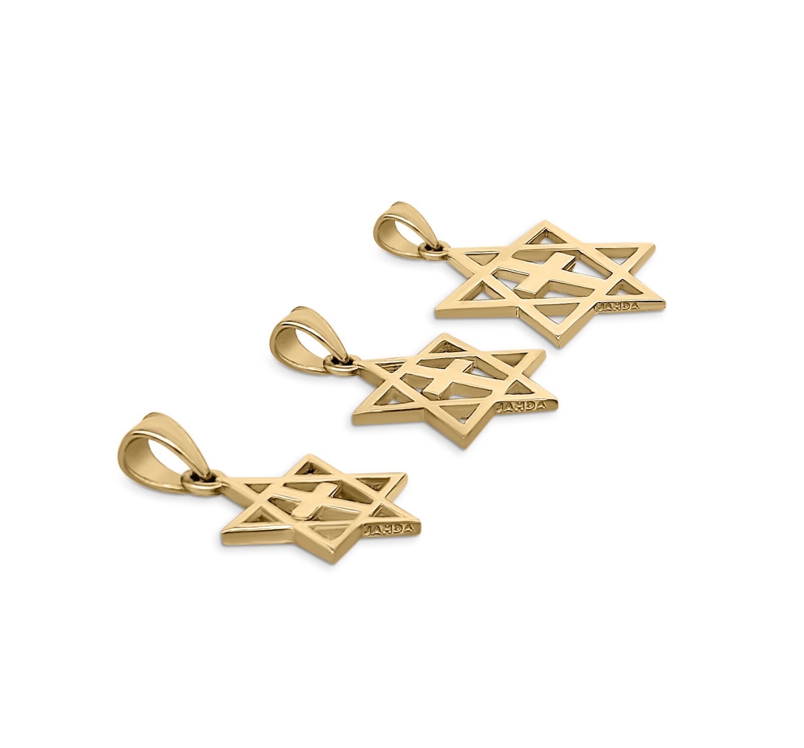 Solid 10K Yellow Gold Messianic Star of David with Cross Pendant, 3 Sizes