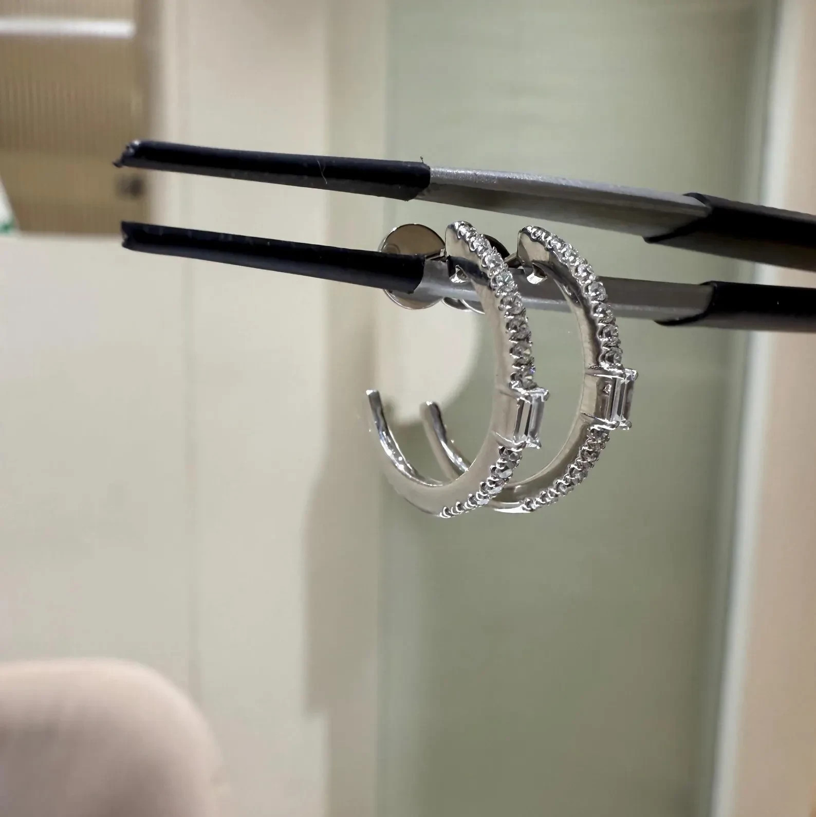 2 Ct Round & Baguette Accent Moissanite Half Hoop Earrings 14K White Gold Finish