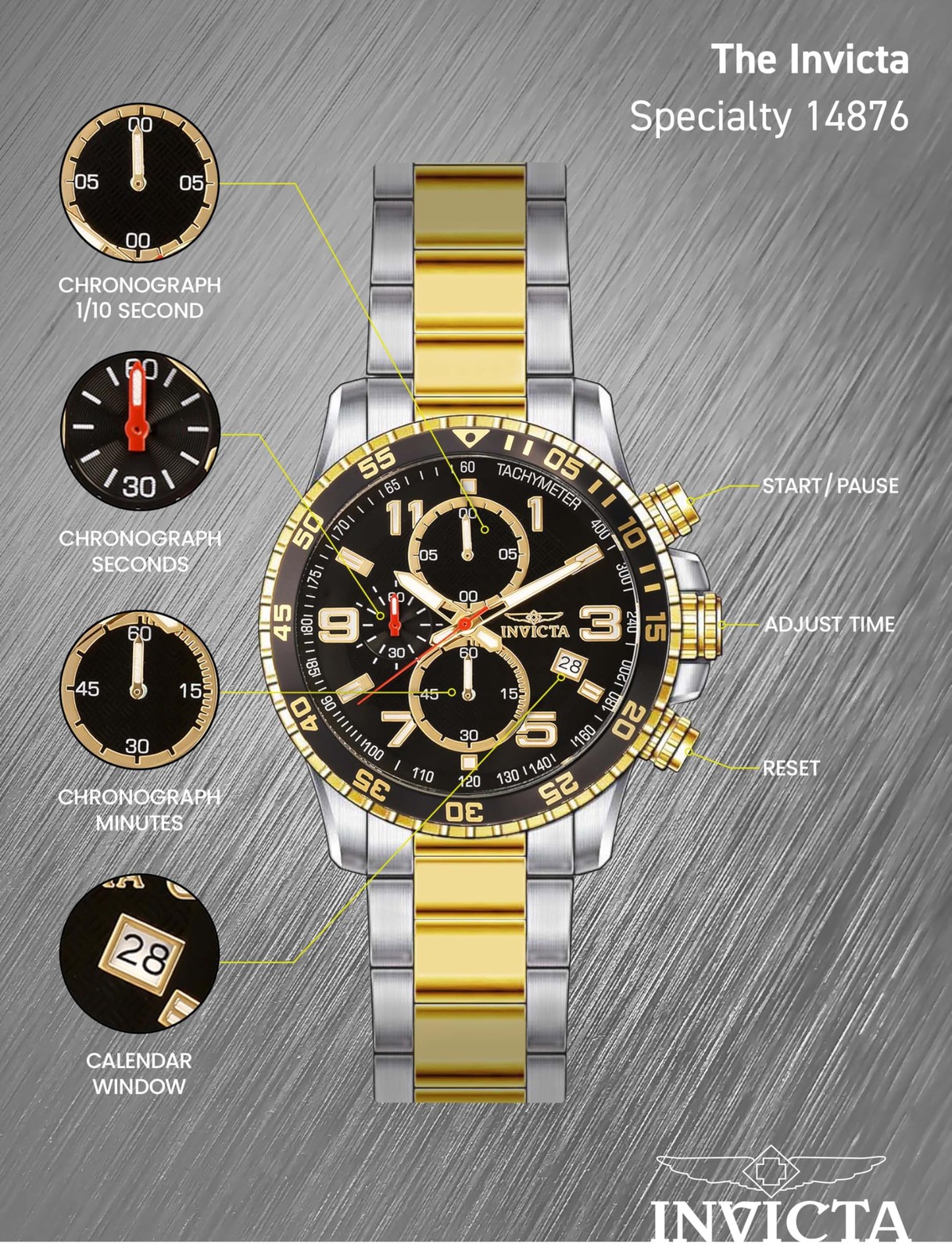Invicta Men’s 14876 Specialty Chronograph Black Textured Dial Two Tone Stainless