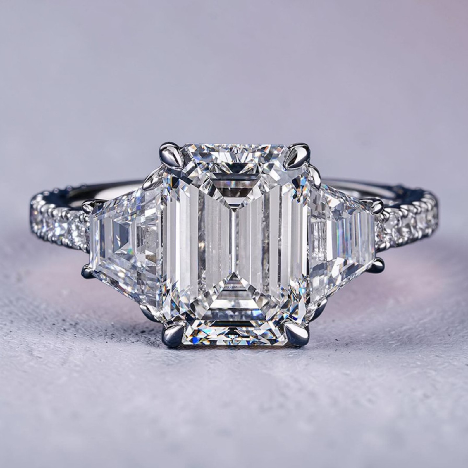 Diamond Engagement Ring 950 Platinum 5.35 CT Emerald Cut IGI Certified Lab Grown