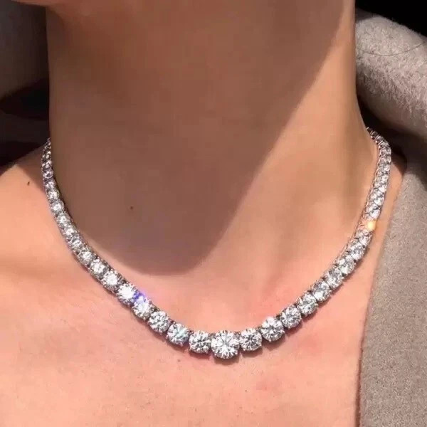 76 Ctw Created Round Cut Graduated Diamond 14k White Gold Plated Tennis Necklace