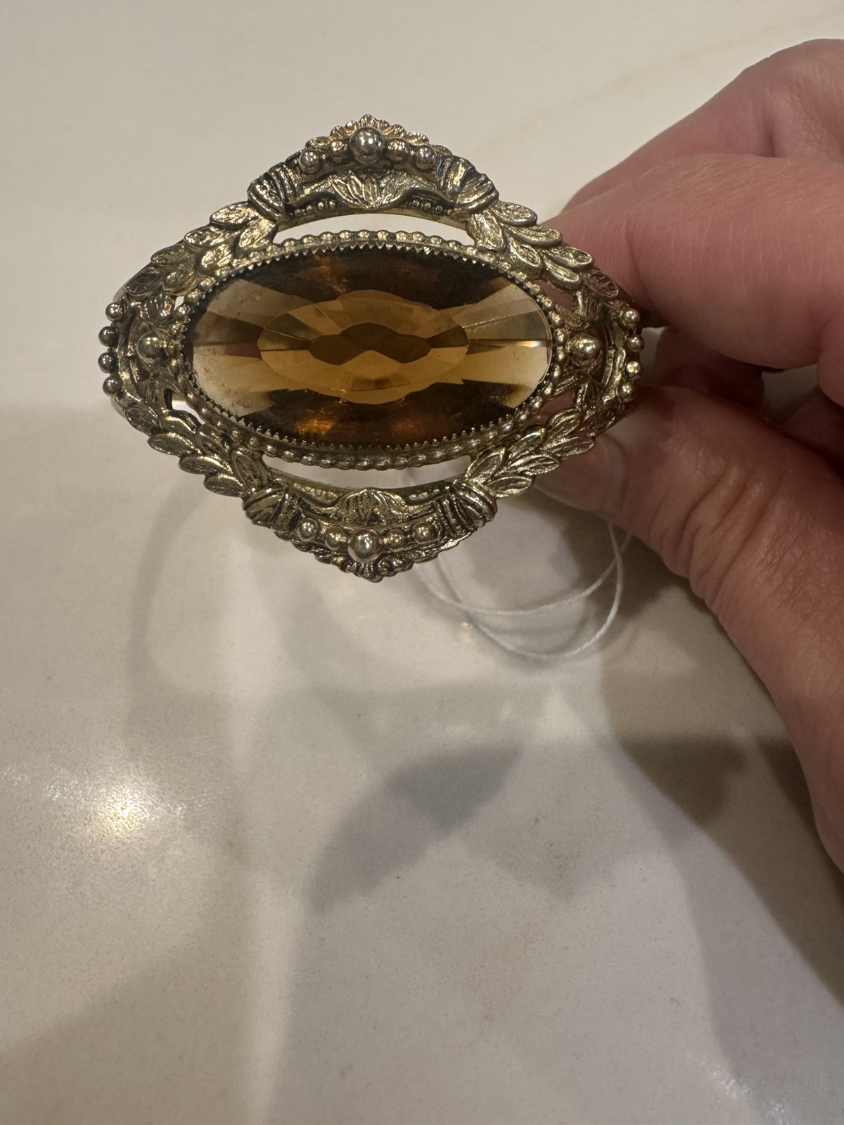 Whiting & Davis Bracelet Clear Very light Olive Green Oval Faceted Glass (AHB
