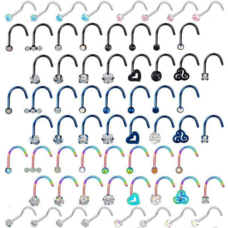 20G Nose Hoop Rings Surgical Steel Screw Studs Cartilage Piercing 16PCS Set