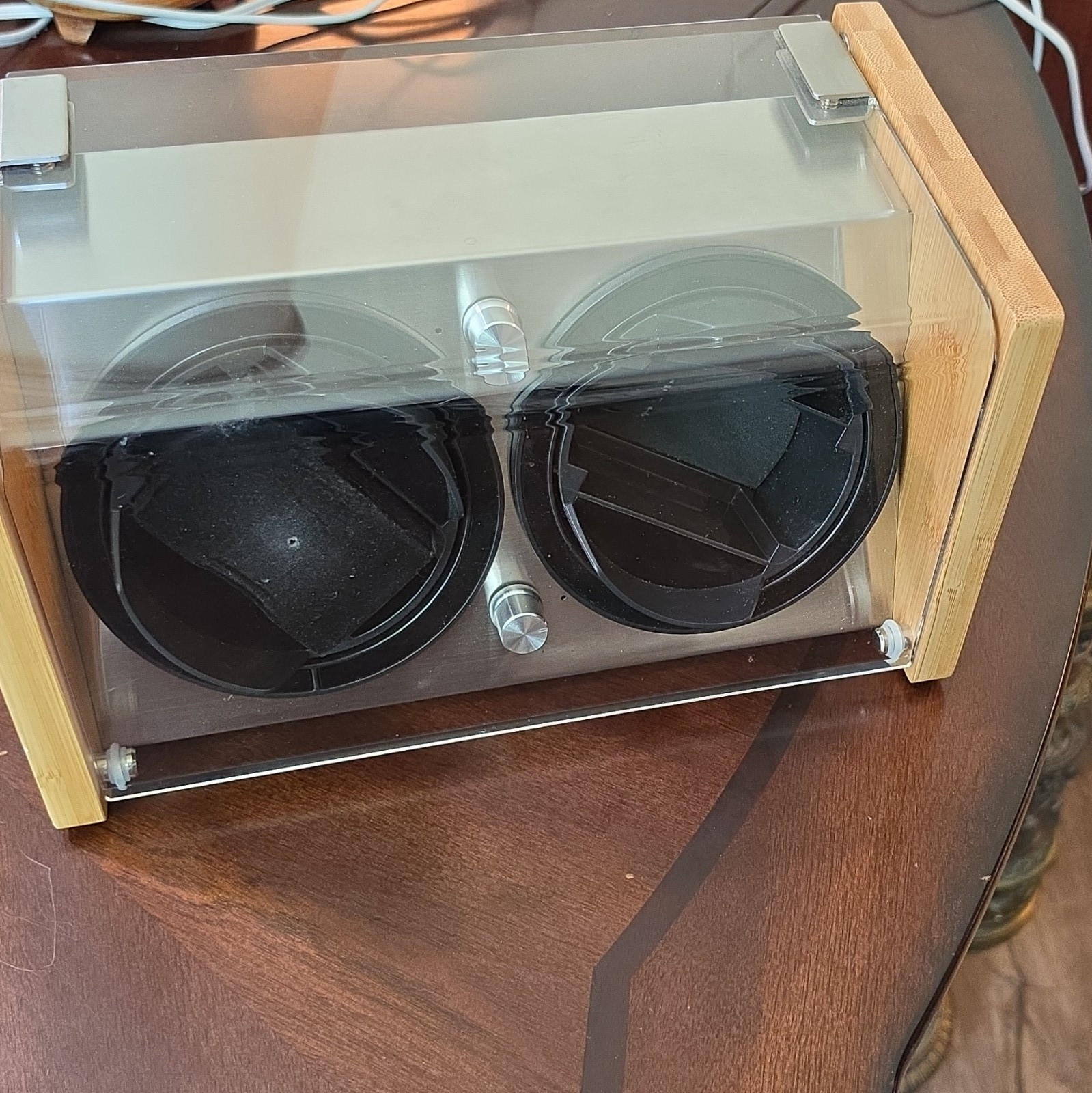 Watch Winder Smith Dual Watch Winder Bamboo Wood Silver Clear 20058230