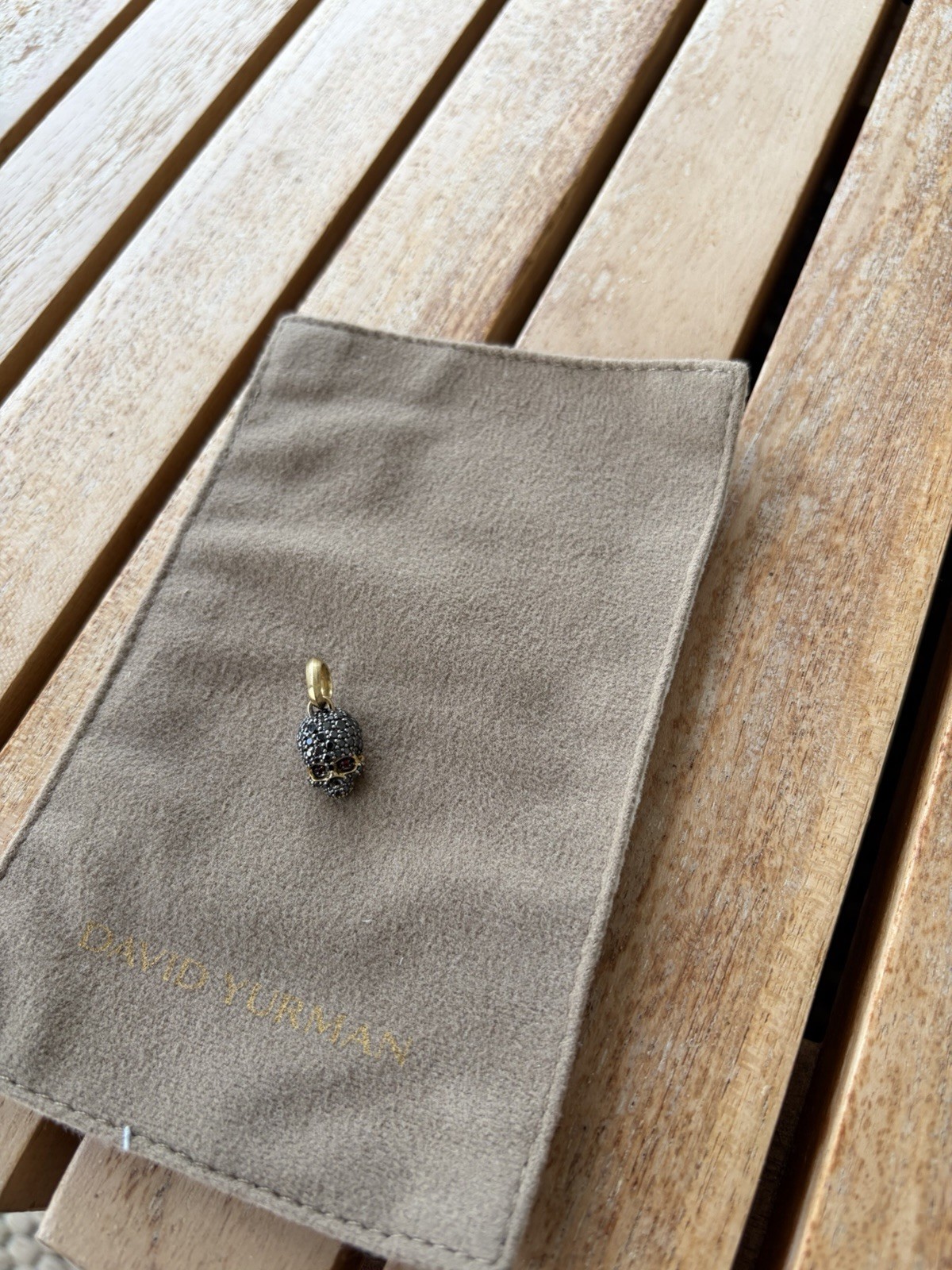 David Yurman Skull Charm Pendant Pavé Metal 18k Gold w/ Black Stone