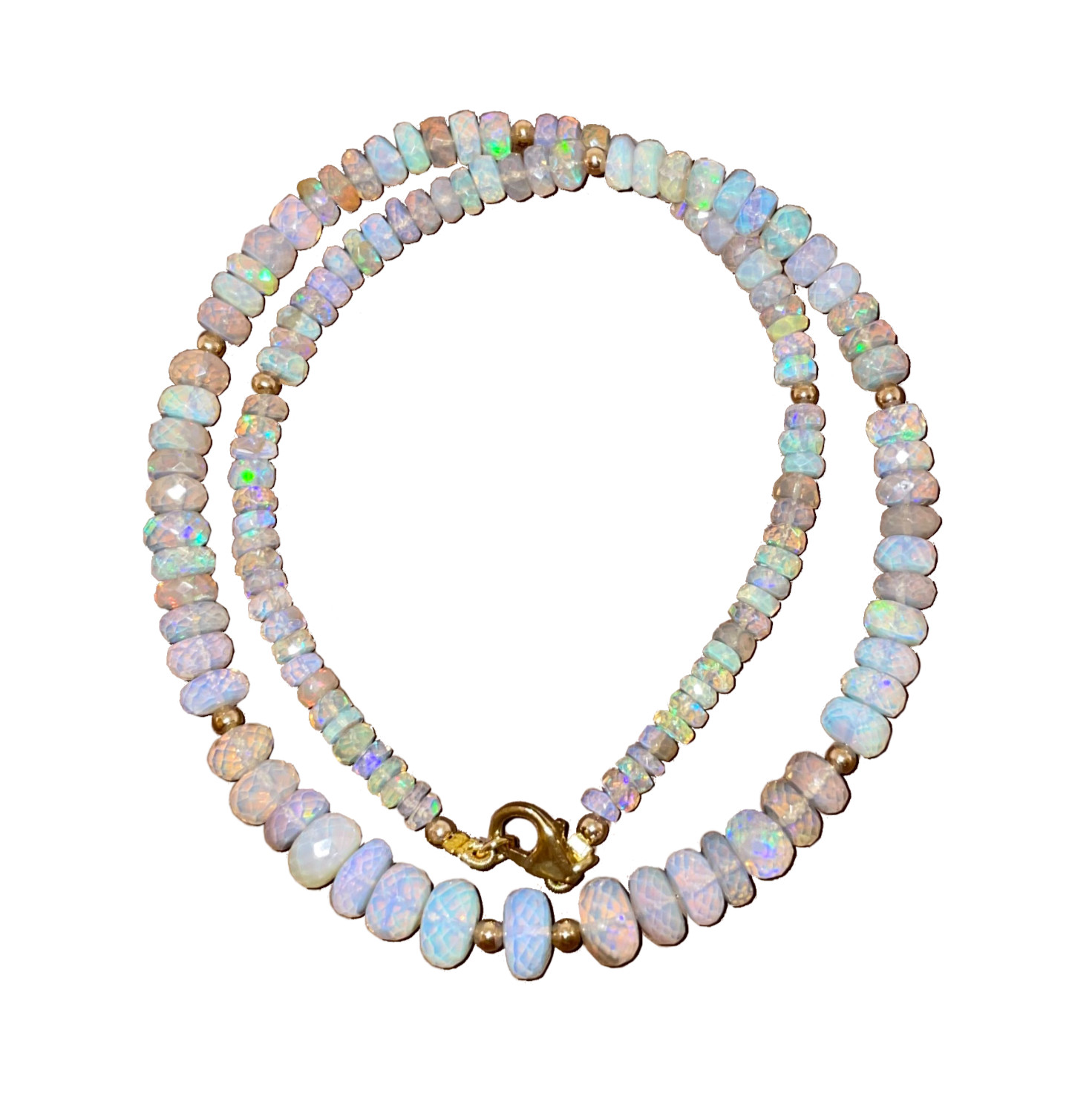 Genuine Opal Beaded Necklace with 9K Solid Gold Beads