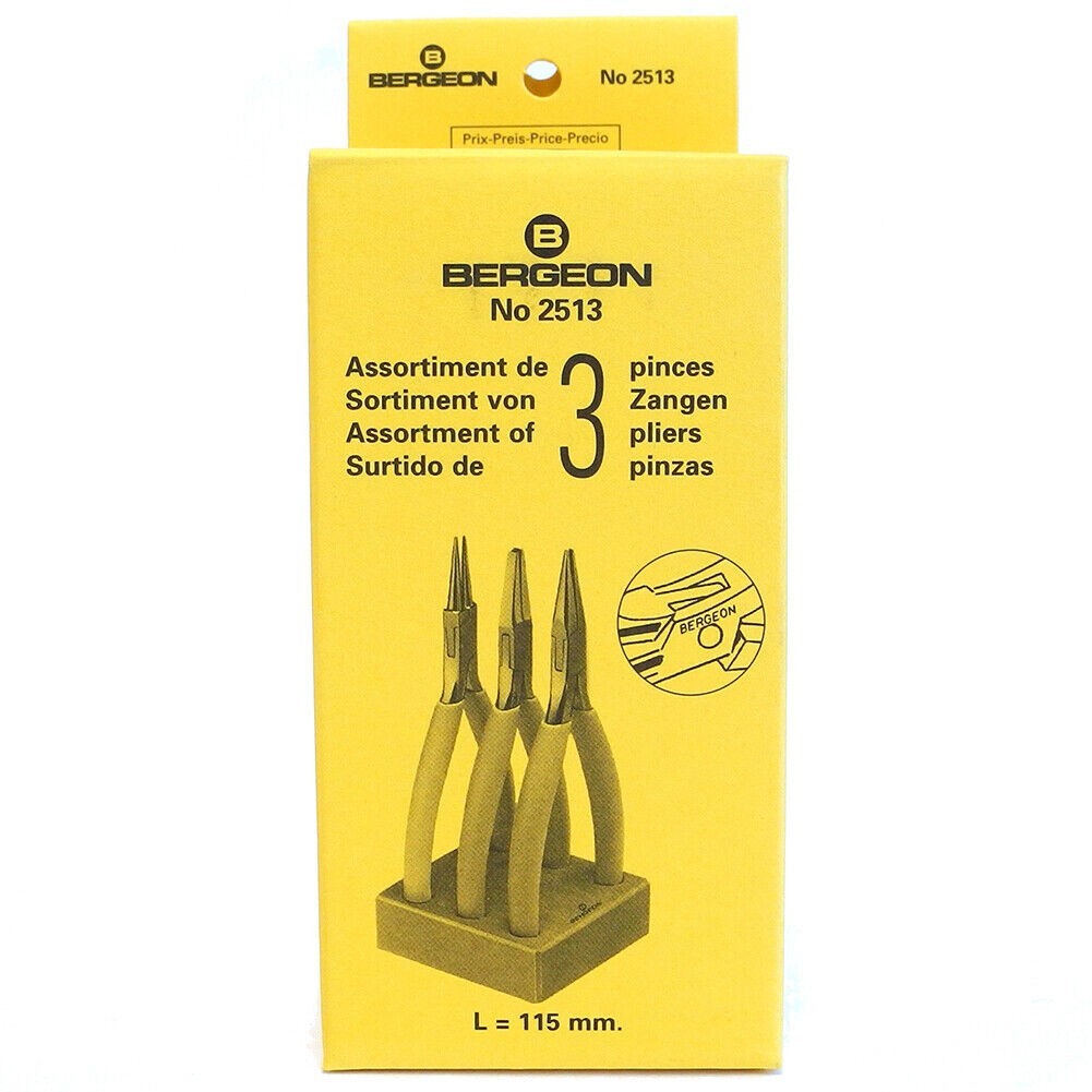Bergeon 2513 Pliers Set Of 3 (Flat, Round & Snipe) Smooth Jaw