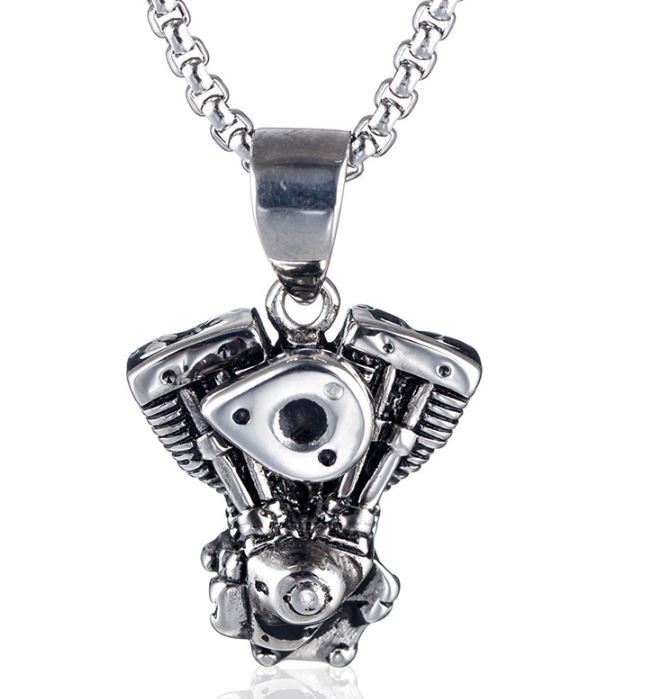 New Mens Motorcycle Engine Necklace Biker Pendant Heavy Stainless Steel Punk